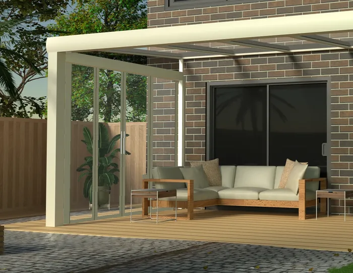 Crème veranda met aluminium schuifpui